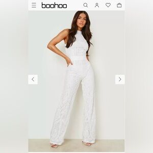 Boohoo White Lace Jumpsuit NWT Size 8